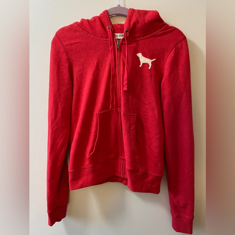 PINK Red Zippered Hoodie Sweatshirt